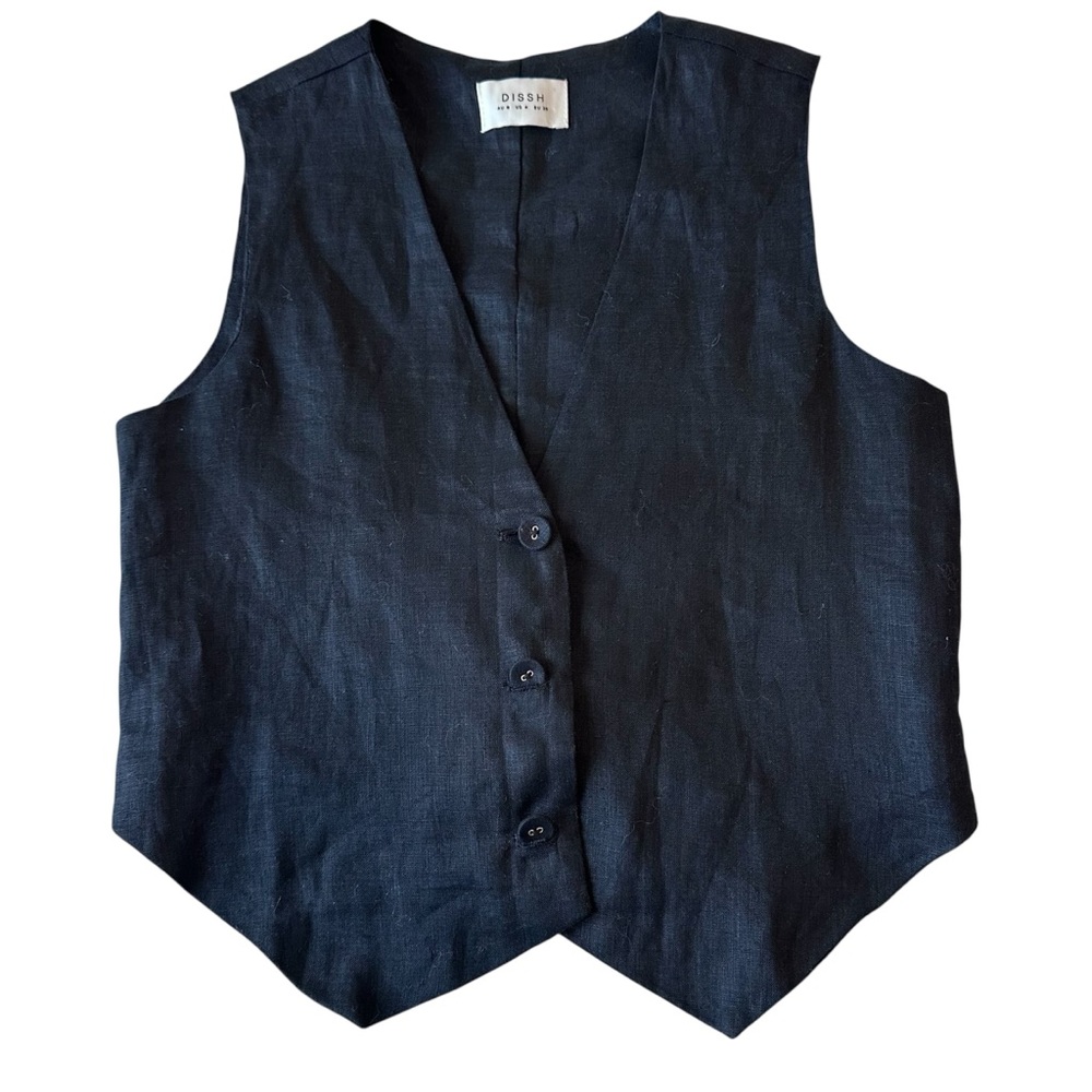 DISSH Black Linen Banks Vest Sz 4